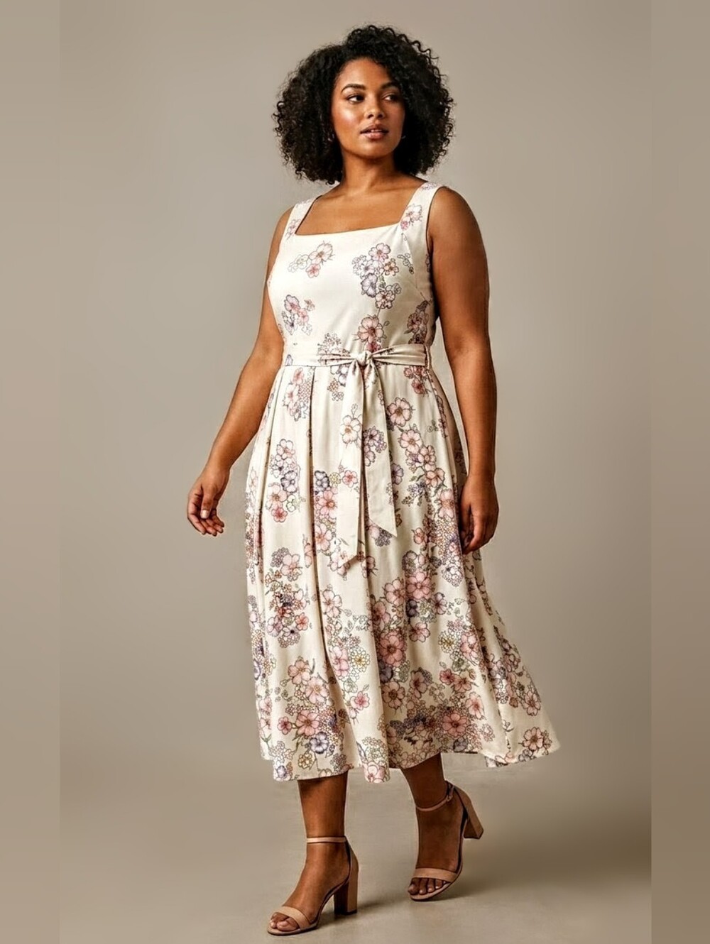 BloomChic Cream Maxi Dress with Pink & Brown Floral Print
